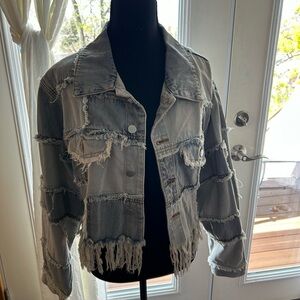 POL light blue Distressed Jean Jacket Cropped